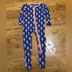 NWT Size 9-12 months Kickee Pants Navy Blue and Pink Cotton Candy Ruffle Zip